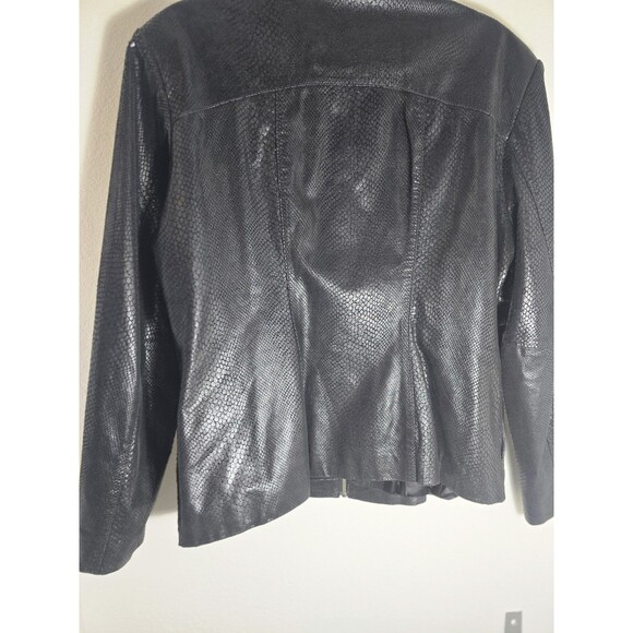 Vintage Y2K Guess Genuine Leather Jacket Reptile Embossed Zip Front Moto Large - Picture 3 of 16